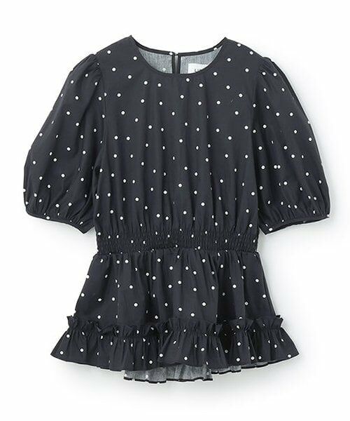 petit main LIEN / プティマイン リアン その他トップス | 【リンク】パフスリーブ柄チュニック（黒）