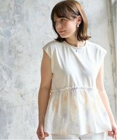 petit main LIEN / プティマイン リアン Tシャツ | 【リンク】お花刺しゅうドッキングT