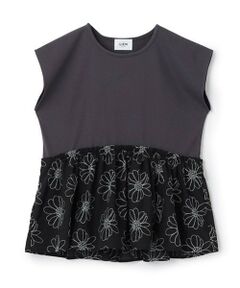 petit main LIEN / プティマイン リアン Tシャツ | 【リンク】お花刺しゅうドッキングT