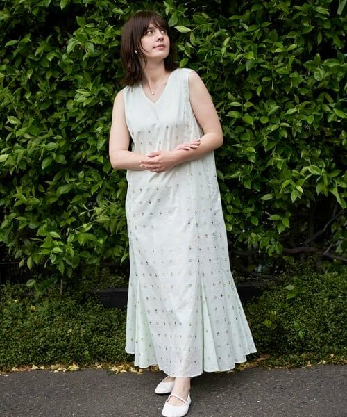 petit main LIEN / プティマイン リアン ミニ丈・ひざ丈ワンピース | 【リンク】箔プリントワンピース（イエロー グリーン）