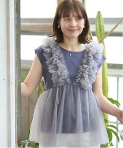 petit main LIEN / プティマイン リアン Tシャツ | 【リンク】チュールドッキング半袖T