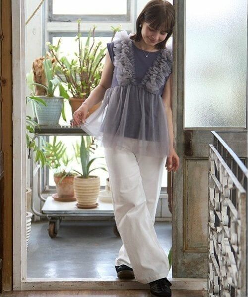 petit main LIEN / プティマイン リアン Tシャツ | 【リンク】チュールドッキング半袖T | 詳細1