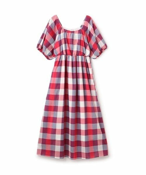 petit main LIEN / プティマイン リアン ミニ丈・ひざ丈ワンピース | 【リンク】肩あきチェックワンピース（赤）