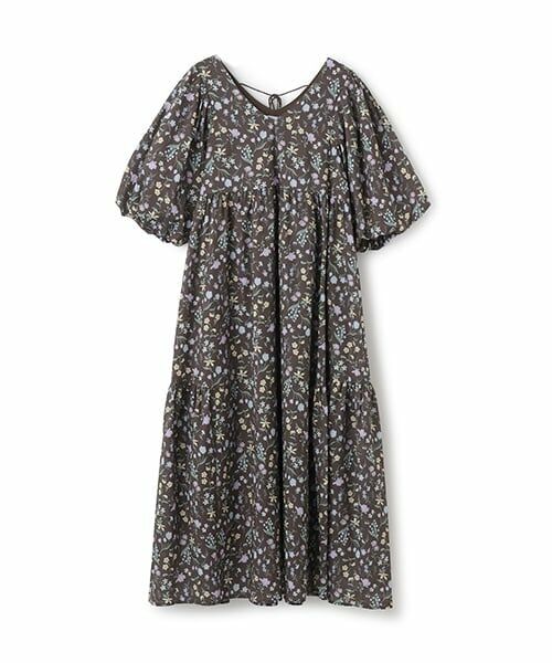 petit main LIEN / プティマイン リアン ミニ丈・ひざ丈ワンピース | 【リンク】ラメストライプ/花柄ワンピース（チャコール）