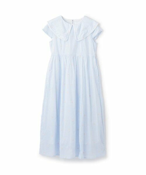 petit main LIEN / プティマイン リアン ミニ丈・ひざ丈ワンピース | 【リンク】ハート刺しゅうワンピース（ブルー）