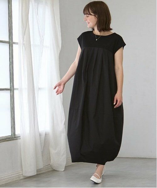 petit main LIEN / プティマイン リアン ミニ丈・ひざ丈ワンピース | 【リンク】バルーンワンピース（黒）
