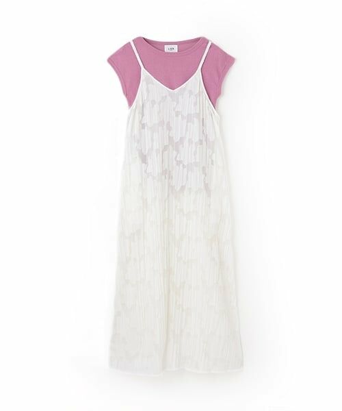 petit main LIEN / プティマイン リアン ミニ丈・ひざ丈ワンピース | 【リンク】ジャガードキャミワンピセット（アイボリー）