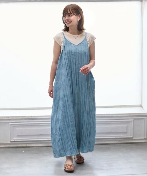 petit main LIEN / プティマイン リアン ミニ丈・ひざ丈ワンピース | 【リンク】ジャガードキャミワンピセット（ターコ）