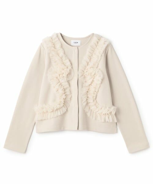 petit main LIEN / プティマイン リアン カーディガン・ボレロ | 【リンク】チュールフリルカットカーディガン（アイボリー）
