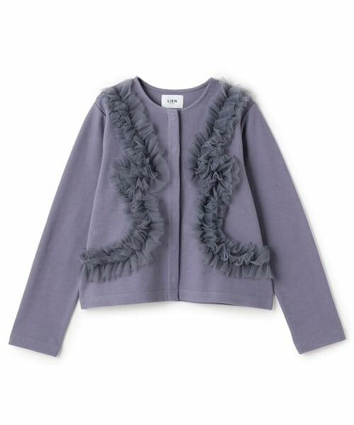 petit main LIEN / プティマイン リアン カーディガン・ボレロ | 【リンク】チュールフリルカットカーディガン（ブルー グレー）