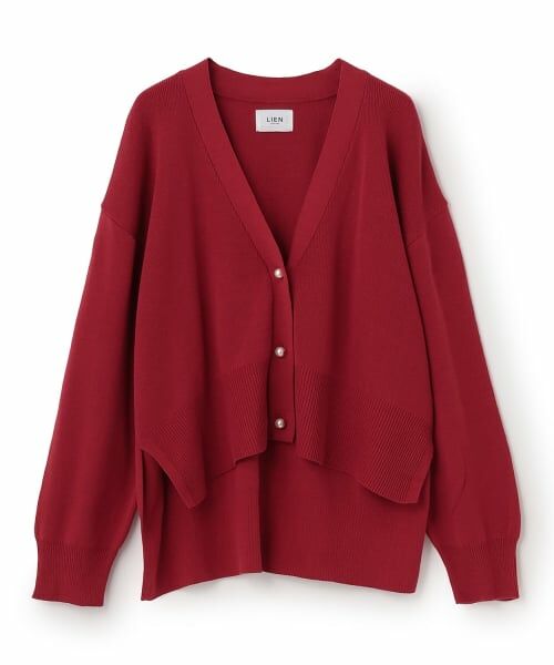 petit main LIEN / プティマイン リアン カーディガン・ボレロ | 【親子リンク】パールボタンニットカーディガン（赤）