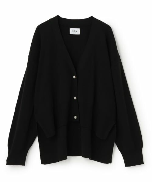 petit main LIEN / プティマイン リアン カーディガン・ボレロ | 【親子リンク】パールボタンニットカーディガン（黒）