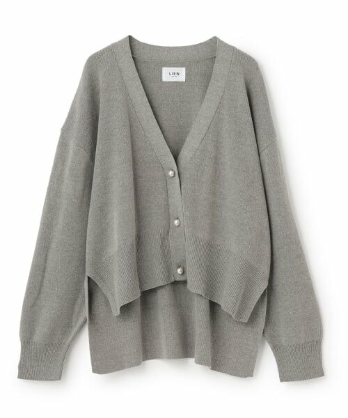 petit main LIEN / プティマイン リアン カーディガン・ボレロ | 【親子リンク】パールボタンニットカーディガン（トップ グレー）