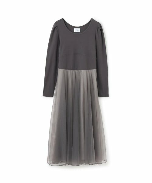 petit main LIEN / プティマイン リアン ミニ丈・ひざ丈ワンピース | 【リンク】フレアチュールワンピース（チャコール）