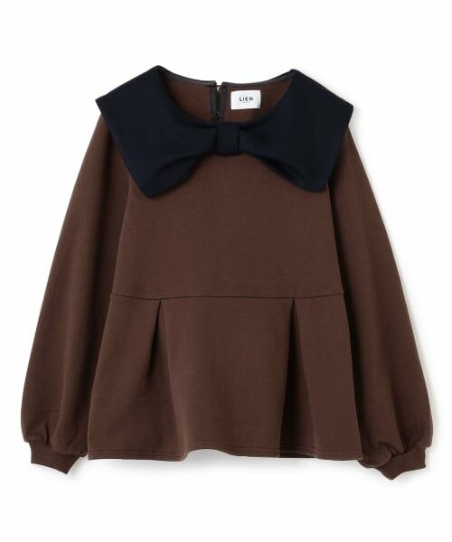 petit main LIEN / プティマイン リアン スウェット | 【裏起毛/リンク】リボン衿トレーナー（キャメル）