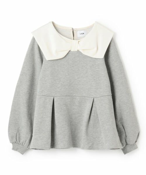 petit main LIEN / プティマイン リアン スウェット | 【裏起毛/リンク】リボン衿トレーナー（トップ グレー）