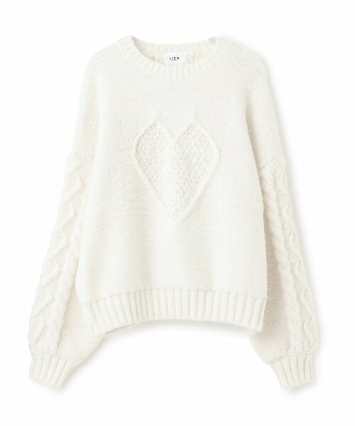 petit main LIEN / プティマイン リアン ニット・セーター | 【リンク】ハートケーブルニット（アイボリー）