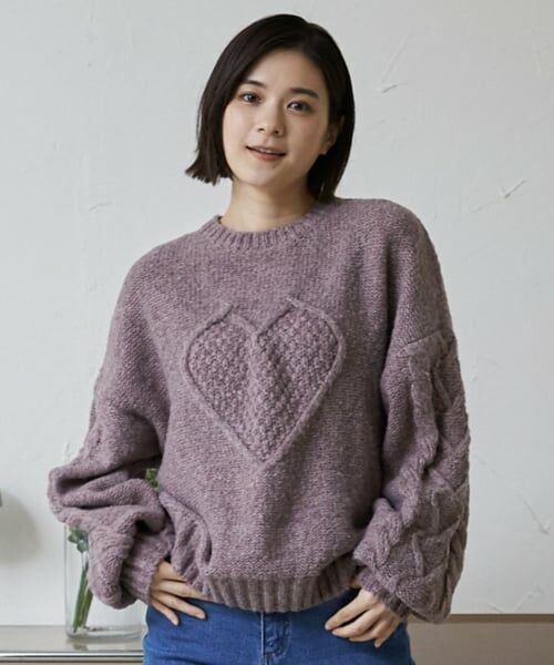 petit main LIEN / プティマイン リアン ニット・セーター | 【リンク】ハートケーブルニット（モカ茶）