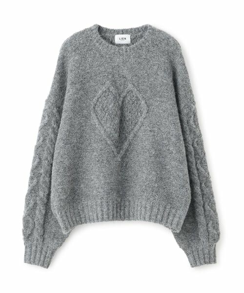 petit main LIEN / プティマイン リアン ニット・セーター | 【リンク】ハートケーブルニット（トップ グレー）