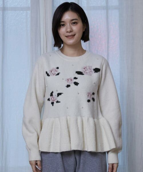 petit main LIEN / プティマイン リアン ニット・セーター | 【フワもちっと/リンク】お花パールニット（アイボリー）