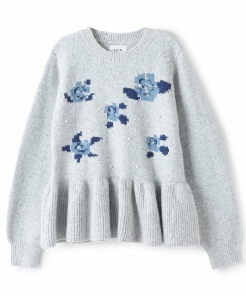 petit main LIEN / プティマイン リアン ニット・セーター | 【フワもちっと/リンク】お花パールニット（トップ グレー）