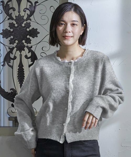 petit main LIEN / プティマイン リアン カーディガン・ボレロ | 【親子リンク】レースカーディガン（トップ グレー）