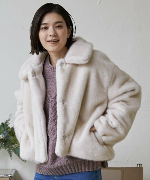 petit main LIEN / プティマイン リアン ブルゾン | 【親子リンク】フェイクファージャケット（アイボリー）