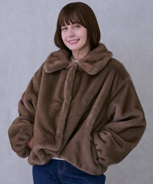 petit main LIEN / プティマイン リアン ブルゾン | 【親子リンク】フェイクファージャケット（モカ茶）