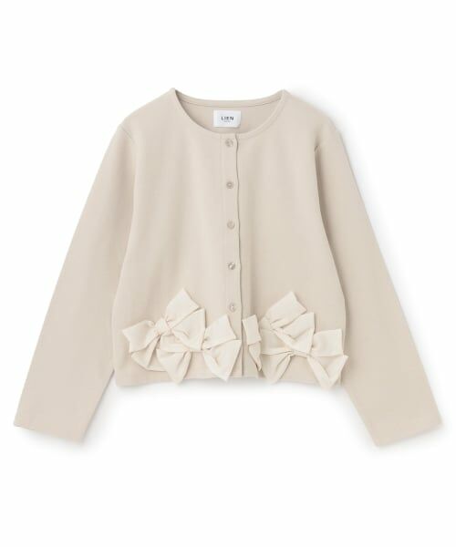 petit main LIEN / プティマイン リアン カーディガン・ボレロ | 【親子リンク】リボンカーディガン（薄ベージュ）