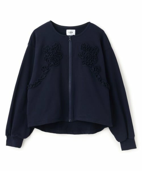 petit main LIEN / プティマイン リアン カーディガン・ボレロ | 【親子リンク/防汚】フリルモチーフハオリ（紺）