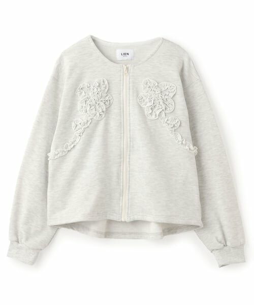 petit main LIEN / プティマイン リアン カーディガン・ボレロ | 【親子リンク/防汚】フリルモチーフハオリ（シロ杢）