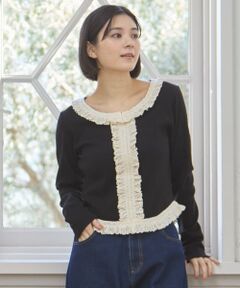 petit main LIEN / プティマイン リアン Tシャツ | 【親子リンク】レースフリルテレコ長袖Tシャツ