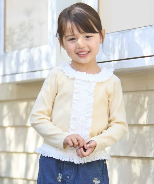 petit main LIEN / プティマイン リアン Tシャツ | 【親子リンク】レースフリルテレコ長袖Tシャツ | 詳細4