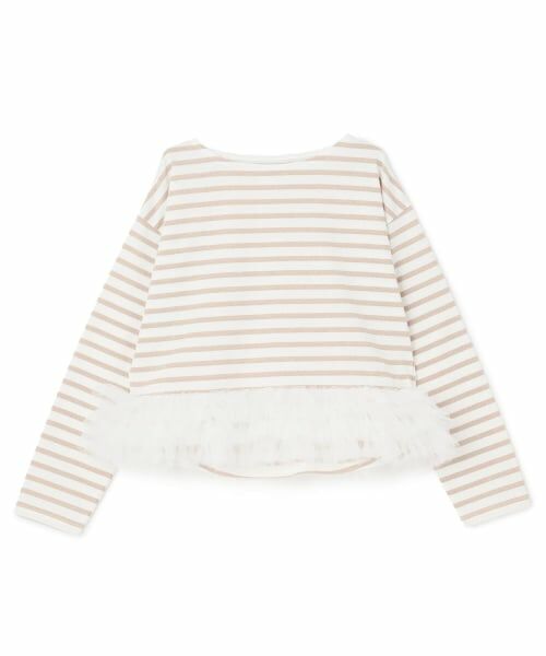 petit main LIEN / プティマイン リアン Tシャツ | 【親子リンク】ボーダーペプラム長袖Tシャツ（ピンク）