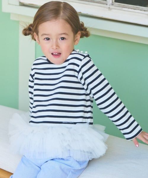 petit main LIEN / プティマイン リアン Tシャツ | 【親子リンク】ボーダーペプラム長袖Tシャツ | 詳細9