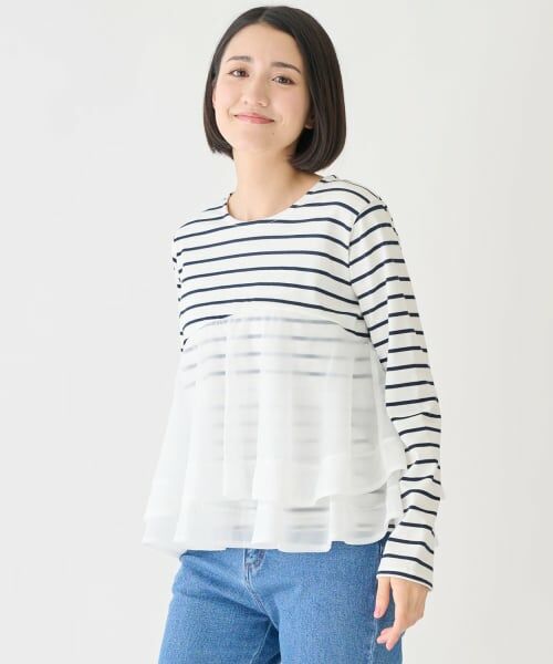 petit main LIEN / プティマイン リアン Tシャツ | オーガンジードッキング長袖Tシャツ | 詳細1