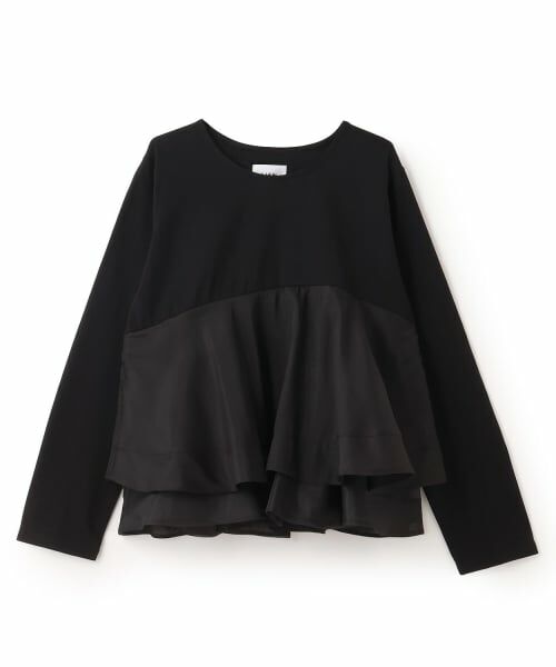 petit main LIEN / プティマイン リアン Tシャツ | オーガンジードッキング長袖Tシャツ（黒）