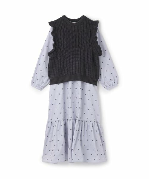 petit main LIEN / プティマイン リアン ミニ丈・ひざ丈ワンピース | 【親子リンク】ベストつきワンピース（ライト ブルー）