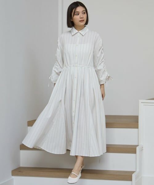 petit main LIEN / プティマイン リアン ミニ丈・ひざ丈ワンピース | 【親子リンク】アソート柄シャツワンピース（オフ ホワイト）