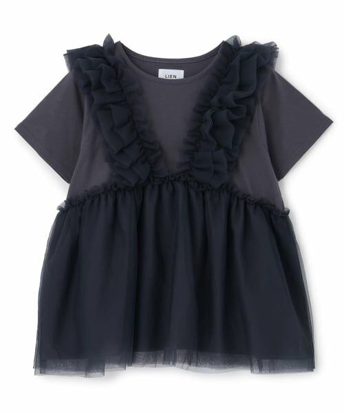 petit main LIEN / プティマイン リアン その他トップス | 【親子リンク】チュールフリルチュニック（紺）