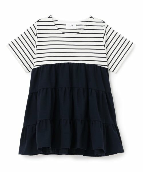 petit main LIEN / プティマイン リアン Tシャツ | 【親子リンク】ドッキングティアードTシャツ（紺）