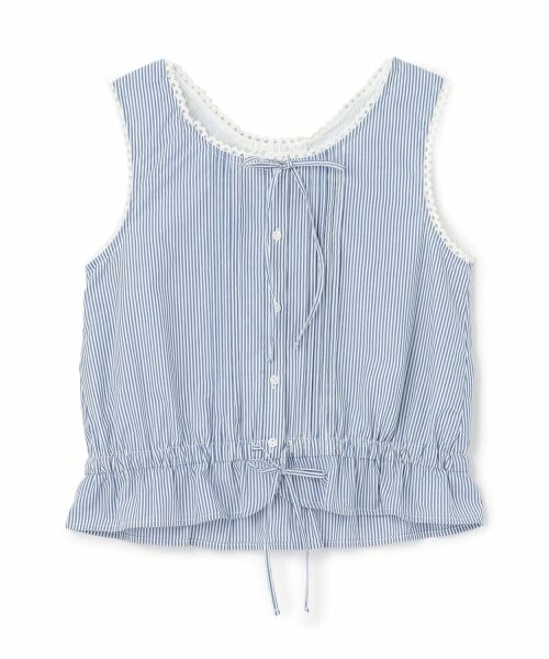 petit main LIEN / プティマイン リアン シャツ・ブラウス | 【リンク】コットンレーストップス（ブルー）