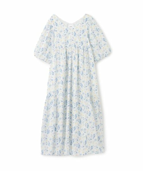 petit main LIEN / プティマイン リアン ミニ丈・ひざ丈ワンピース | 【リンク】花柄Aラインワンピース（ブルー）