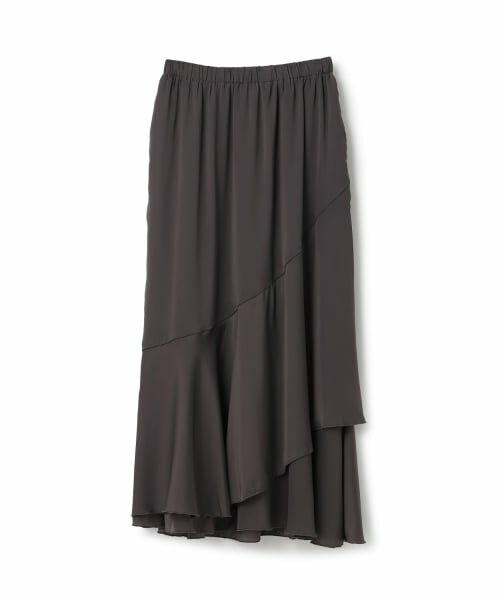 petit main LIEN / プティマイン リアン ミニ・ひざ丈スカート | サテンスカート（チャコール）