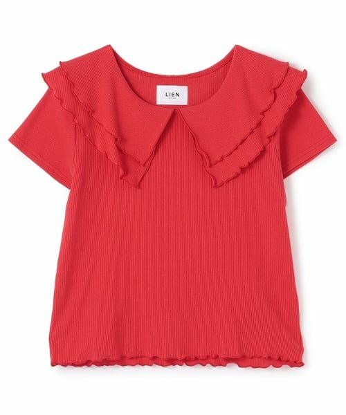 petit main LIEN / プティマイン リアン Tシャツ | 【接触冷感/リンク】メロー衿Tシャツ（赤）