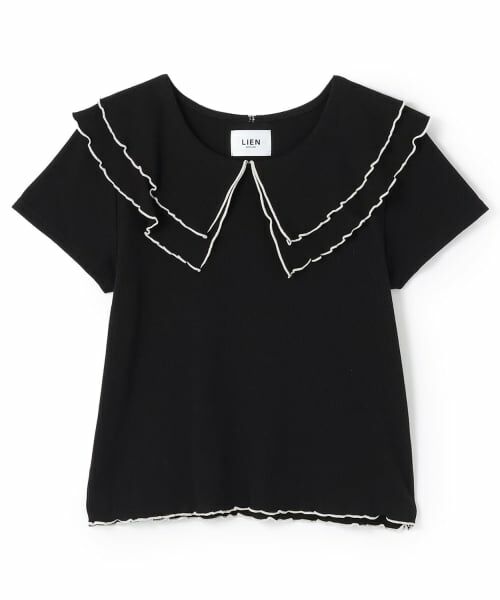 petit main LIEN / プティマイン リアン Tシャツ | 【接触冷感/リンク】メロー衿Tシャツ（黒）