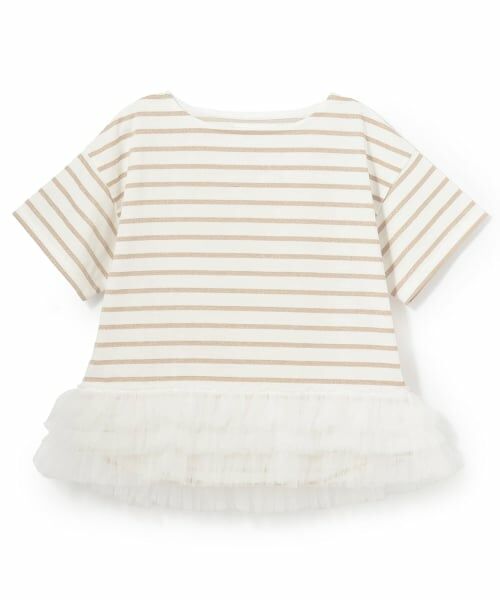 petit main LIEN / プティマイン リアン Tシャツ | ボーダーペプラム半袖Tシャツ（ピンク）