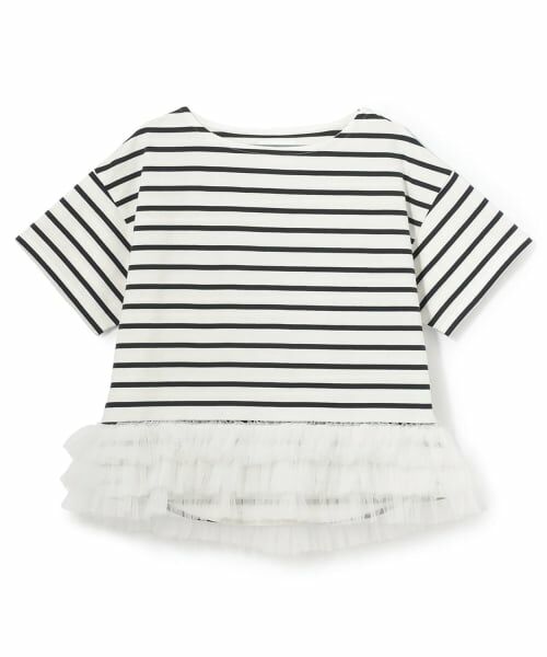 petit main LIEN / プティマイン リアン Tシャツ | ボーダーペプラム半袖Tシャツ（紺）