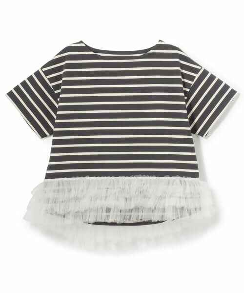 petit main LIEN / プティマイン リアン Tシャツ | ボーダーペプラム半袖Tシャツ（チャコール）