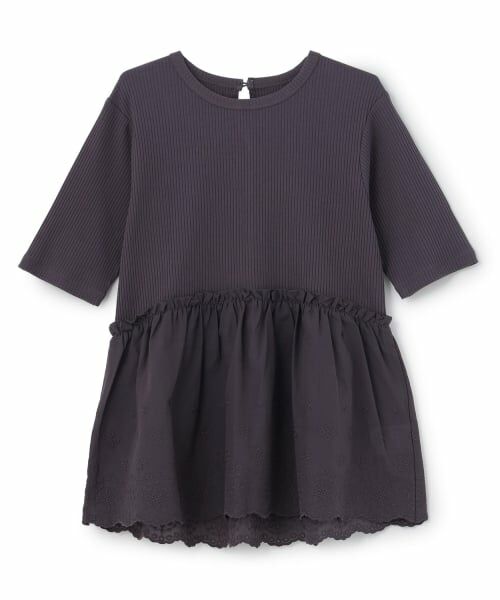 petit main LIEN / プティマイン リアン Tシャツ | 【リンク/接触冷感】レースドッキングT（チャコール）